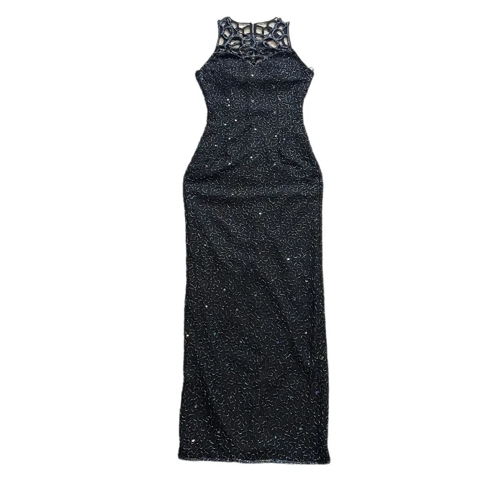 Vintage 90’s Sean Collection Black 100% Silk Beaded Cage Dress - Picture 14 of 14
